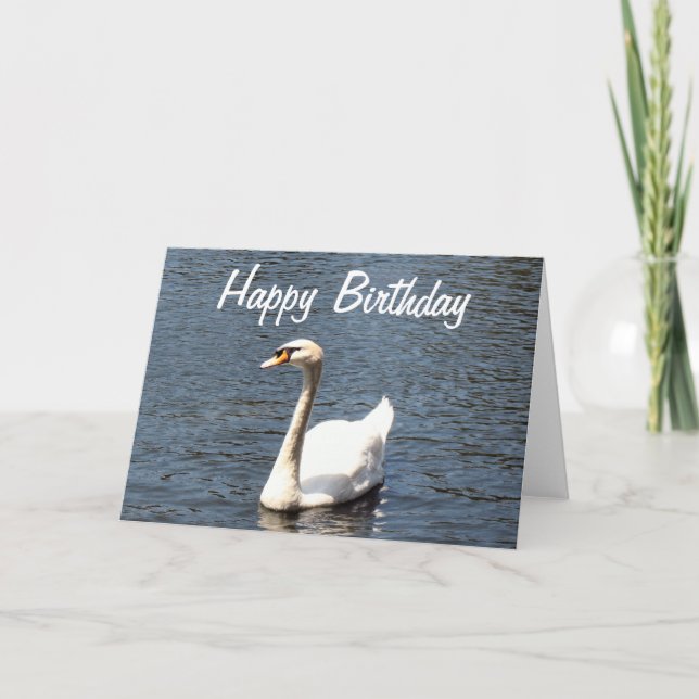 Happy Birthday white swan Karte (Vorderseite)