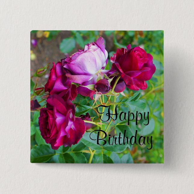 Happy Birthday Wild Blue Yonder Rose #1 Button (Vorderseite)