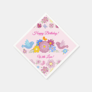 Happy Birthday Wild Blume Garden Birds Muster Serviette