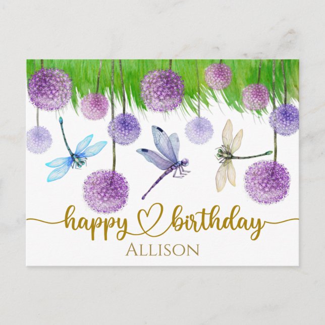 Happy Birthday Wild Blume Wasserfarbener Postkarte (Vorderseite)