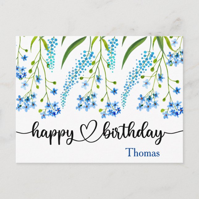 Happy Birthday Wild Blume Wasserfarbener Postkarte (Vorderseite)
