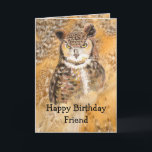 Happy Birthday Wild & Crazy Friend Wasserfarbe Owl Karte<br><div class="desc">Funny,  Birthday,  Great Horned Owl Wild & Crazy</div>