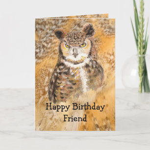 Happy Birthday Wild & Crazy Friend Wasserfarbe Owl Karte