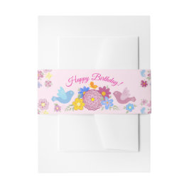 Happy Birthday Wild Flowers Garden Birds Pattern Einladungsbanderole