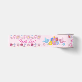 Happy Birthday Wild Flowers Garden Birds Pattern Ripsband