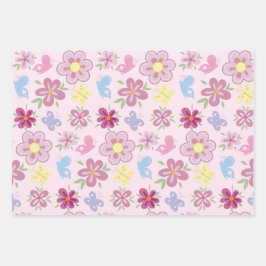 Happy Birthday Wild Flowers Garden Boho Pattern Geschenkpapier Set
