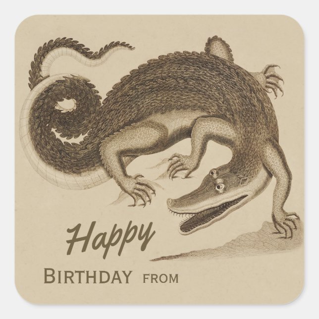 Happy Birthday Wild fröhliches Krokodil CC0892 Quadratischer Aufkleber (Vorderseite)