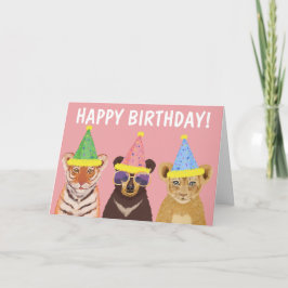 Happy Birthday Wild Party Animals Illustration Karte