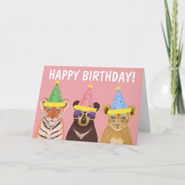 Happy Birthday Wild Party Animals Illustration Karte (Vorderseite)