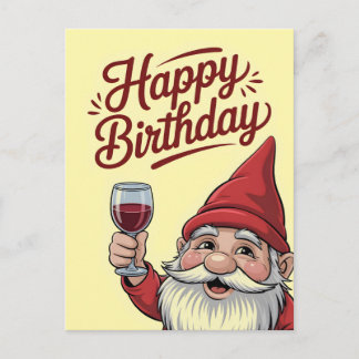 "Happy Birthday" Wine-Toasting Gnome Feiertagspostkarte