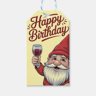 "Happy Birthday" Wine-Toasting Gnome Geschenkanhänger