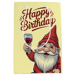 "Happy Birthday" Wine-Toasting Gnome Mittlere Geschenktüte