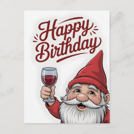 "Happy Birthday" Wine-Toasting Gnome Postkarte