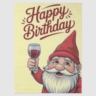 "Happy Birthday" Wine-Toasting Gnome Seidenpapier