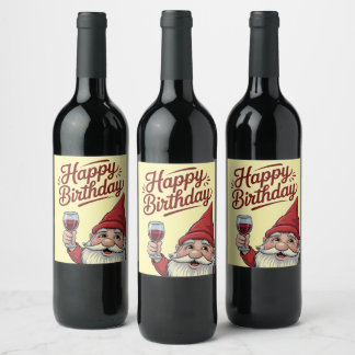 "Happy Birthday" Wine-Toasting Gnome Weinetikett
