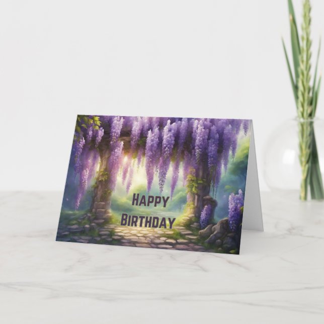 Happy Birthday Wisteria Blume Karte (Vorderseite)