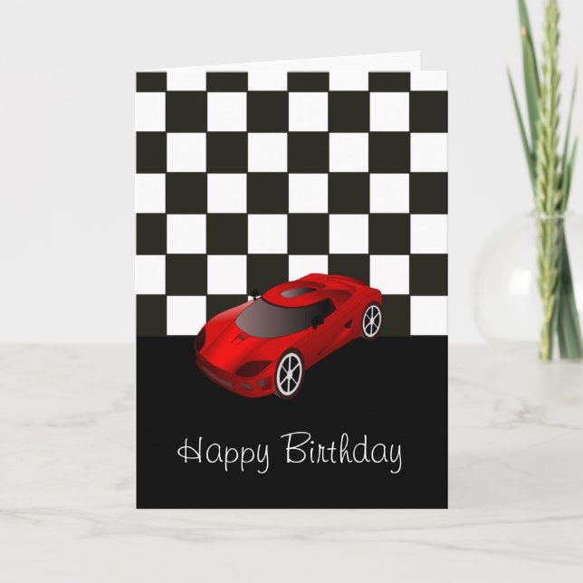 Happy birthday with red racing karte (Vorderseite)