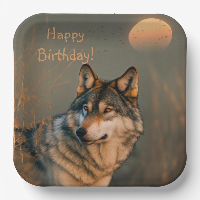 Happy Birthday Wolf Pappteller (Vorderseite)