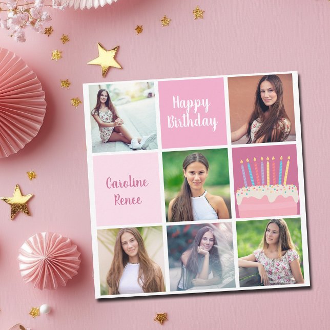 Happy Birthday Womens Foto Collage Custom Pink Karte (Von Creator hochgeladen)