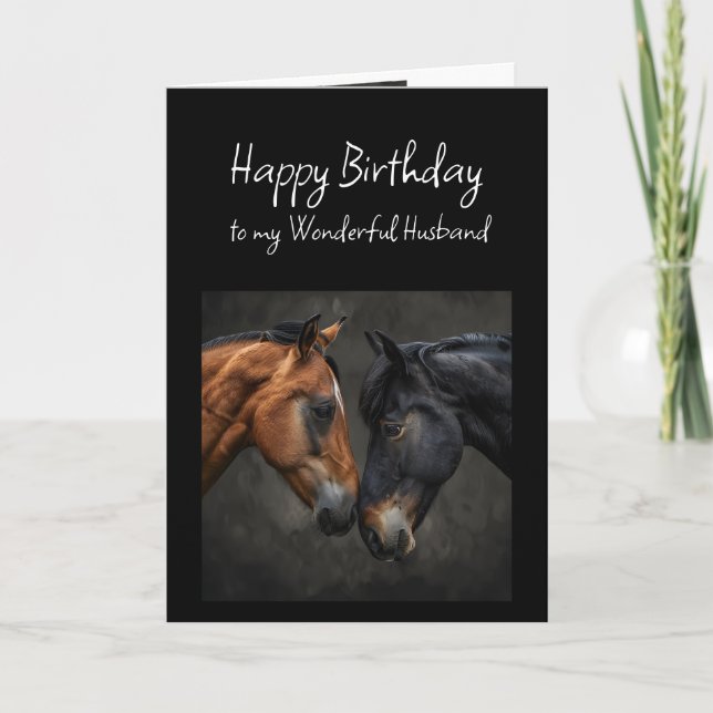 Happy Birthday Wonderful Husband Pferde Karte (Vorderseite)