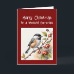 Happy Birthday Wonderful Son-in-law Chickadee Bird Feiertagskarte<br><div class="desc">Alles Gute zum Geburtstag Wunderbar Schwiegereltern mit niedlichem Chickadevogel,  der Beeren frisst</div>