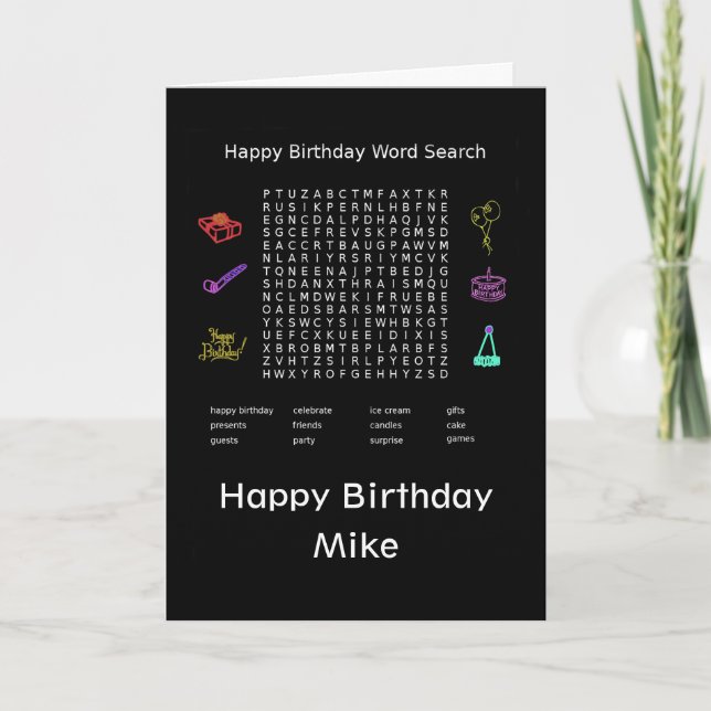Happy Birthday Word Search Mike Karte (Vorderseite)