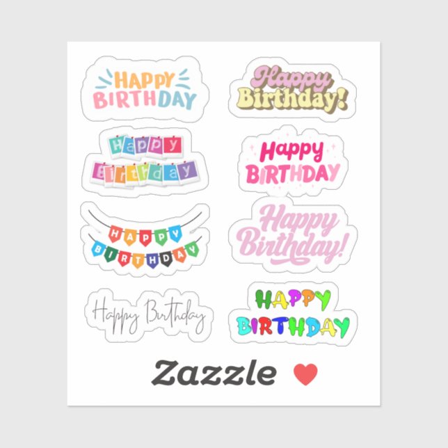 Happy Birthday Words Stickers Aufkleber (Blatt)