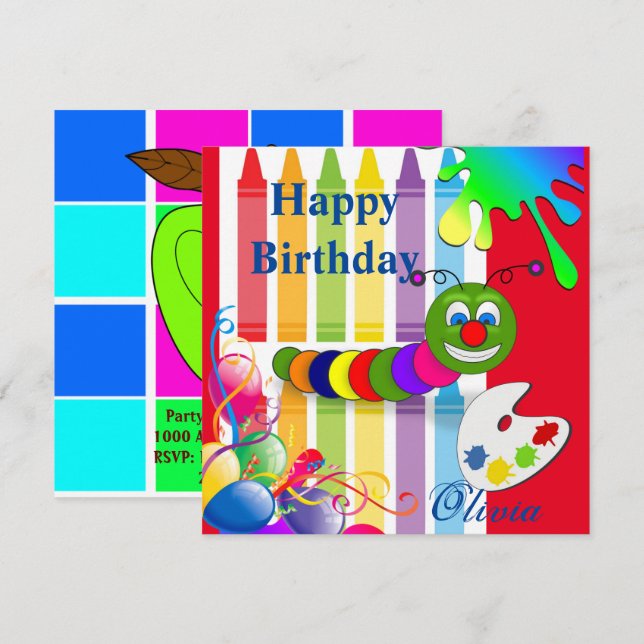 Happy Birthday Worm Card Einladungsballons Einladung (Vorne/Hinten)