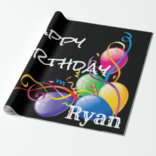 Happy Birthday Wrapping Paper Balloons Black Geschenkpapier