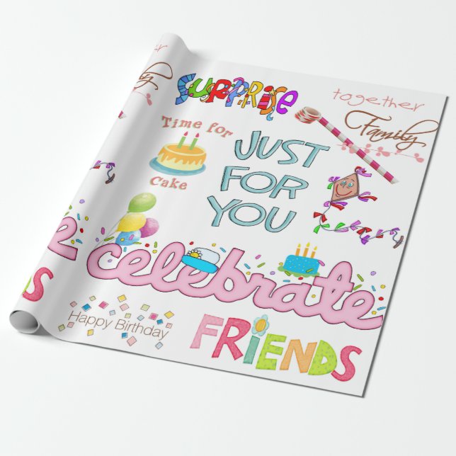 Happy Birthday Wrapping Paper Friends Family Geschenkpapier (Ungerollt)