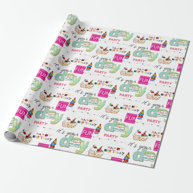 Happy Birthday Wrapping Paper FUN Cupcake Geschenkpapier (Ungerollt)