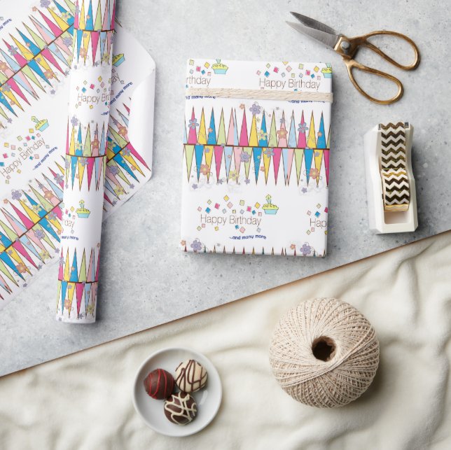Happy Birthday Wrapping Paper FUN Cupcake Geschenkpapier (Kunsthandwerk)