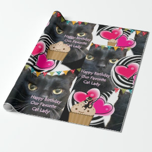 Happy Birthday Wrapping Paper Katze Lady Geburtsta Geschenkpapier