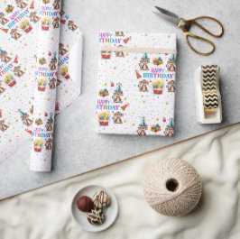 Happy Birthday Wrapping Paper Monkey Cupcake  Geschenkpapier
