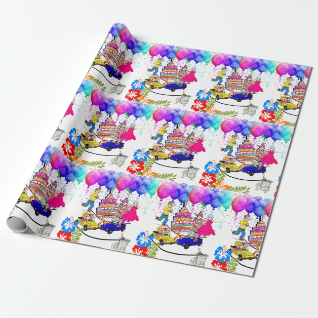 Happy Birthday Wrapping Paper Over the Hill Geschenkpapier (Ungerollt)