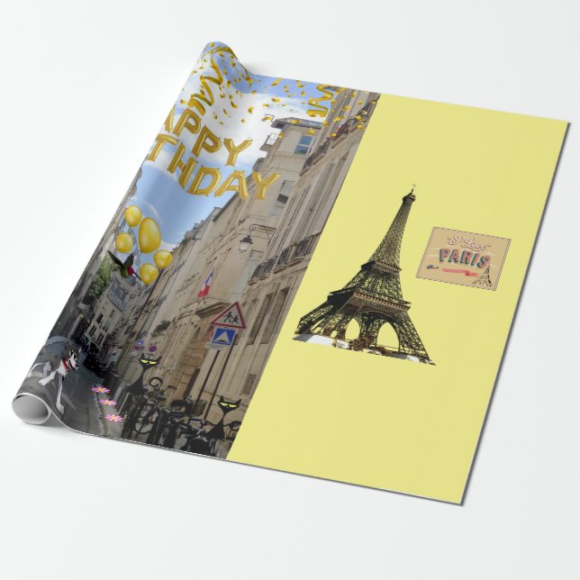 Happy Birthday Wrapping Paper Paris Frankreich Geschenkpapier (Ungerollt)