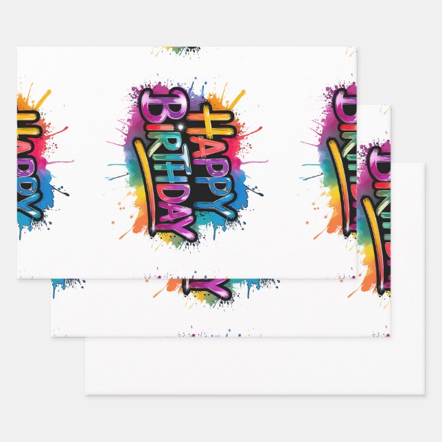 Happy Birthday Wrapping Paper Sheets Set Geschenkpapier Set (Set)
