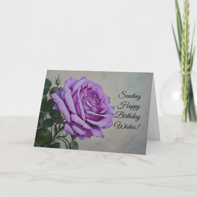 Happy Birthday wünscht Lila Rose Blume Card Karte (Vorderseite)