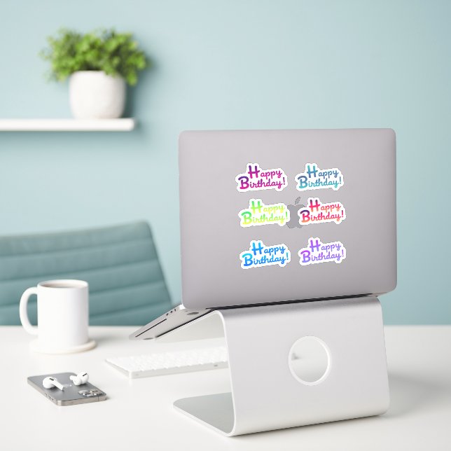 Happy Birthday x6 Custom-Cut Vinyl Sticker (Laptop auf Schreibtisch)