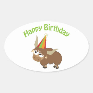 Happy Birthday Yak Ovaler Aufkleber