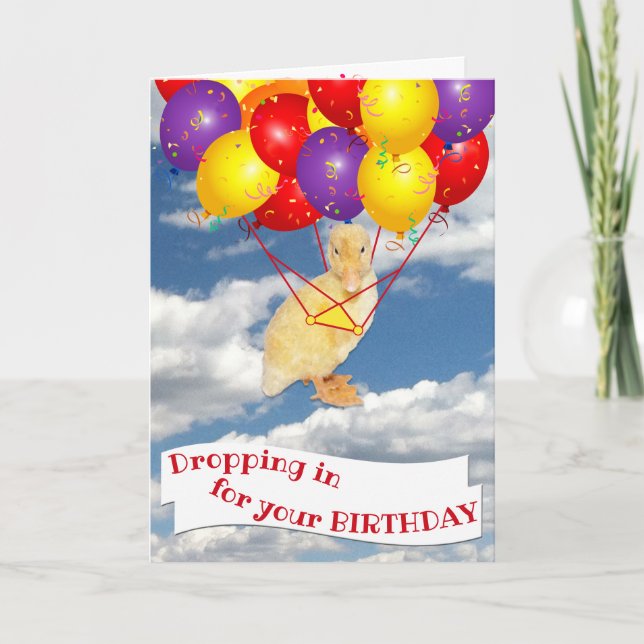Happy Birthday Yellow Duckling farbenfrohe Balloon Karte (Vorderseite)