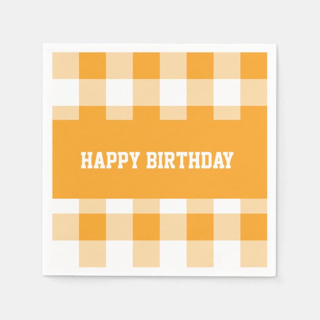 Happy Birthday Yellow Gingham Serviette (Vorderseite)
