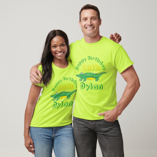 Happy Birthday Yellow Green Alligator Crocodile T-Shirt (Unisex)
