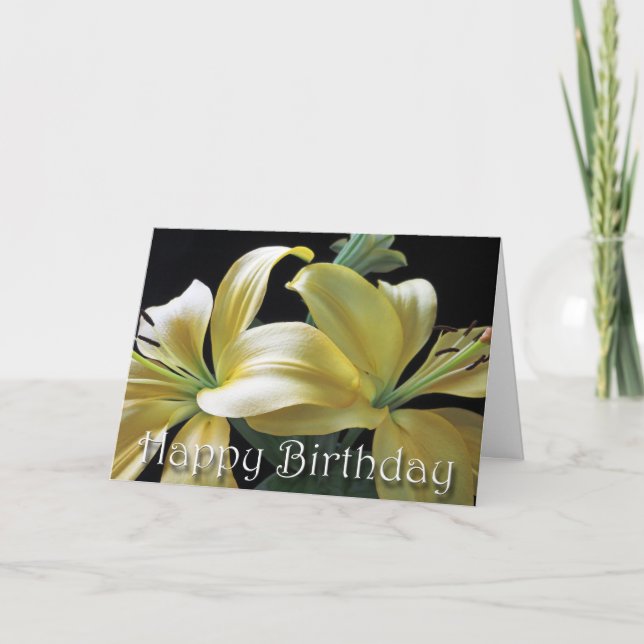 Happy Birthday Yellow Lily Blume Karte (Vorderseite)