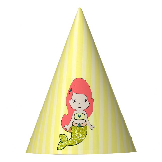 Happy Birthday Yellow Mermaid Birthday Hat Partyhütchen (Vorderseite)