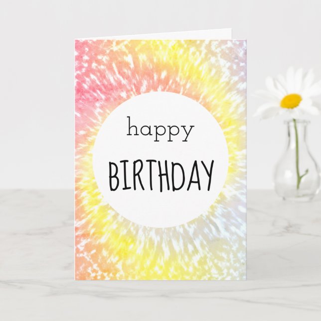 Happy Birthday Yellow Orange Gefärbte Krawatte Hip Karte (Kleine Pflanze)
