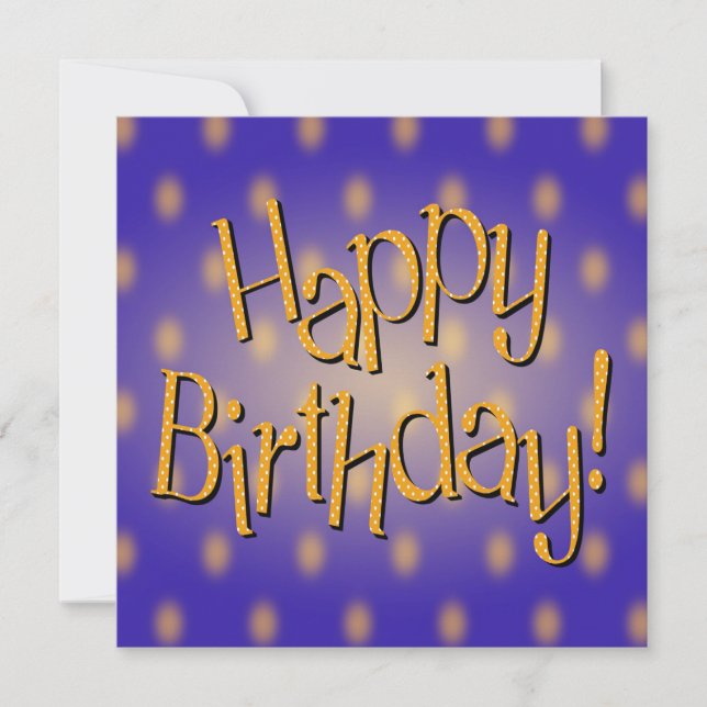 Happy Birthday Yellow Polka Dot Text Blue Bkgrd Einladung (Vorderseite)