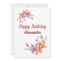 Happy Birthday Yellow Purple Blumen Wasserfarbe