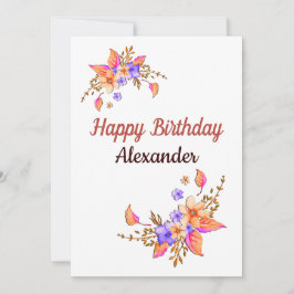Happy Birthday Yellow Purple Blumen Wasserfarbe Karte