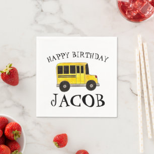 Happy Birthday Yellow School Buslehrer Bildung Serviette